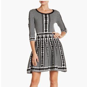 NWT Nina Leonard Geometric Print Fit & Flare Dress